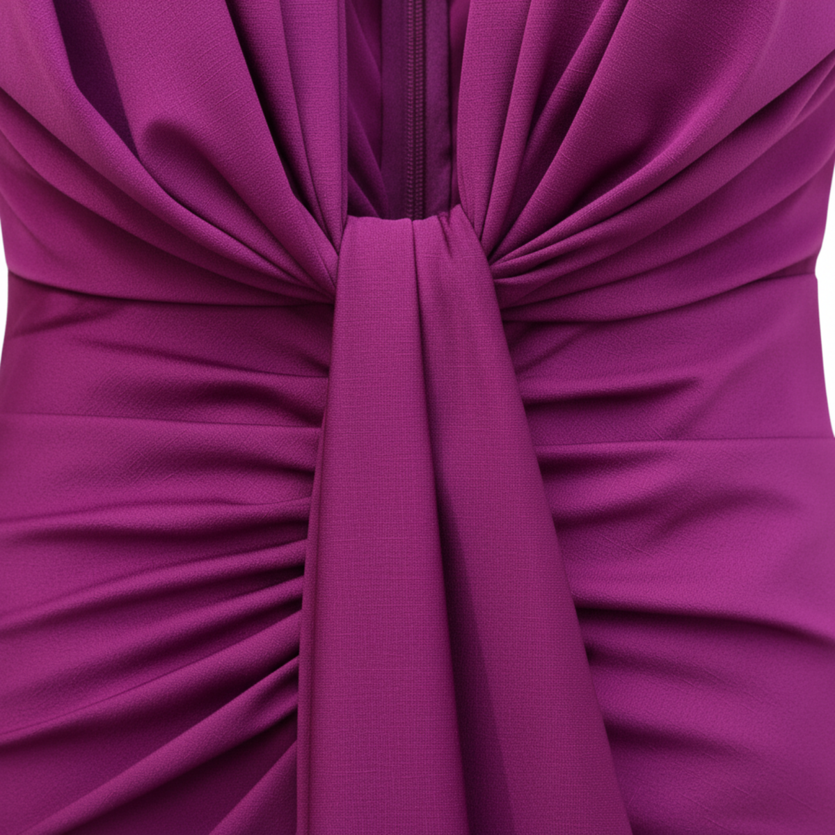 Women's Midi Dress with V-Neck and Gathered Detail – Draped Bow Accent
