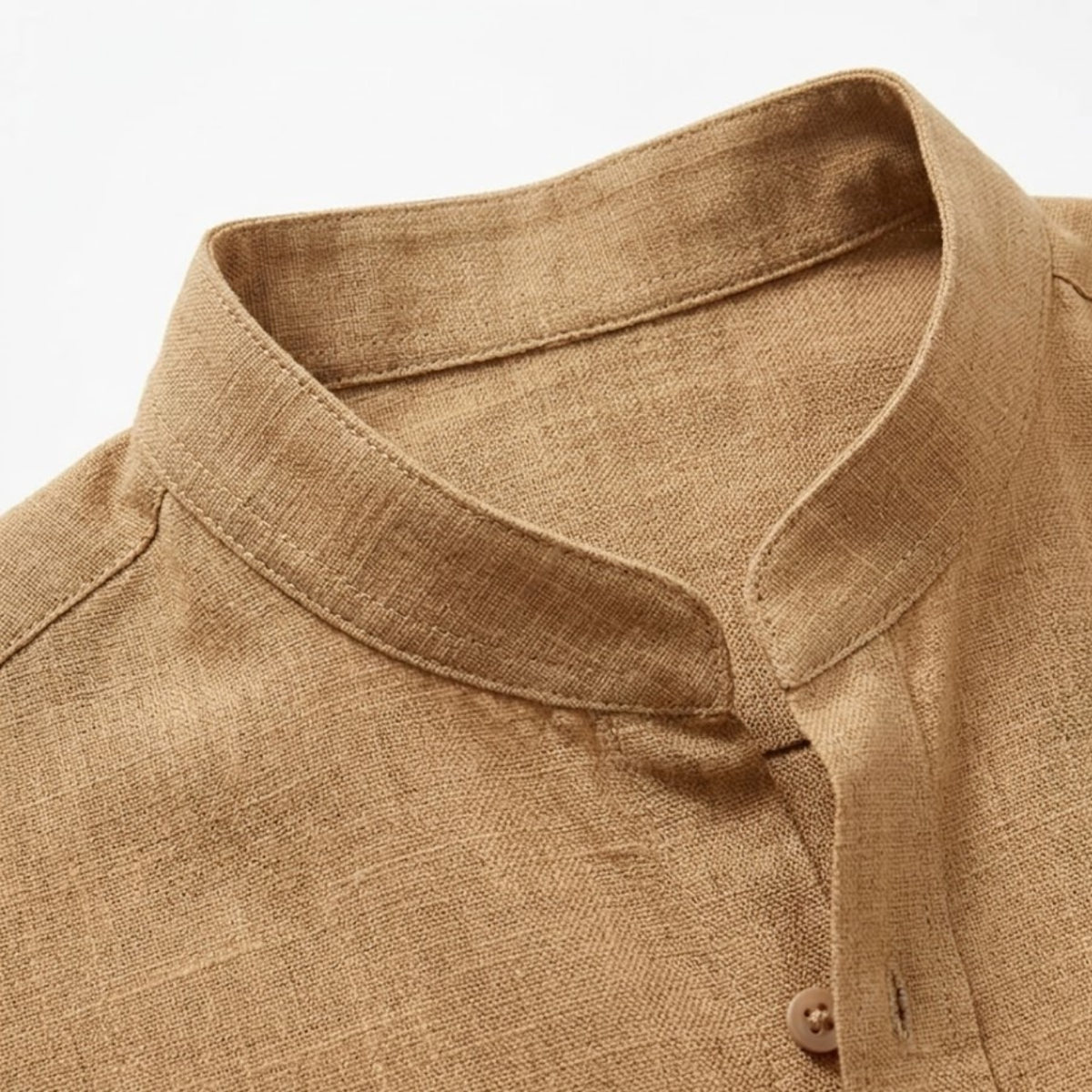 Men's Cotton-Linen Short Sleeve Shirt – Mandarin Collar Straight Cut
