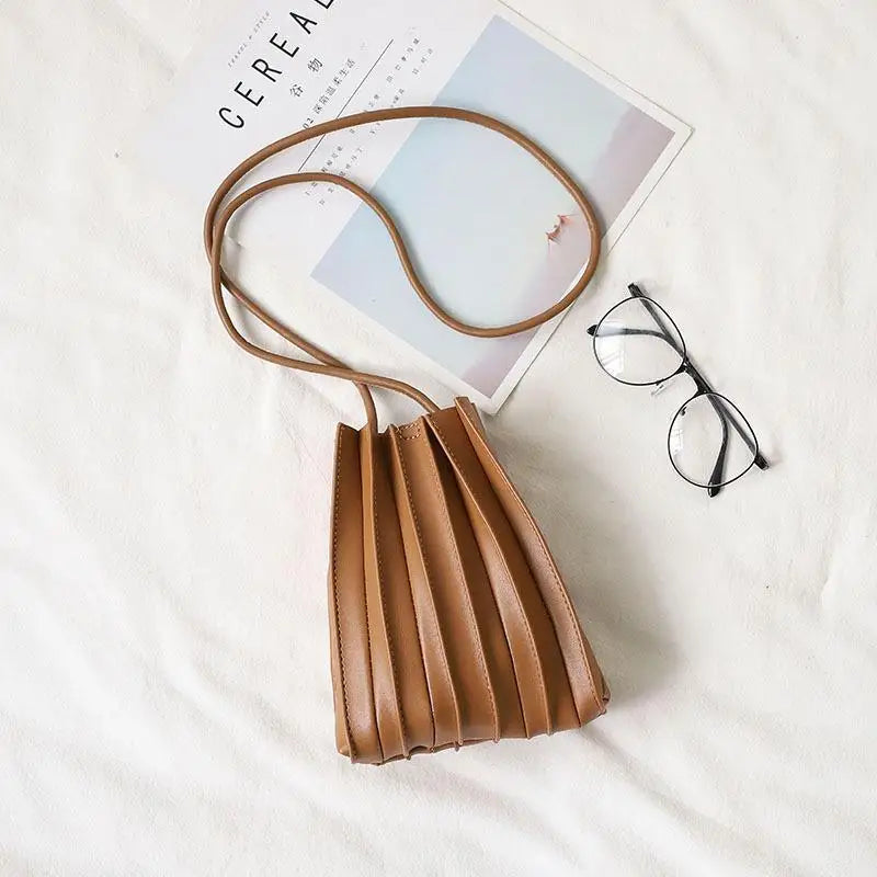 Women's mini pleated leather crossbody bag – Compact structured design