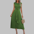Women's Mid-Length Sleeveless Dress – Round Neck and Tied Belt