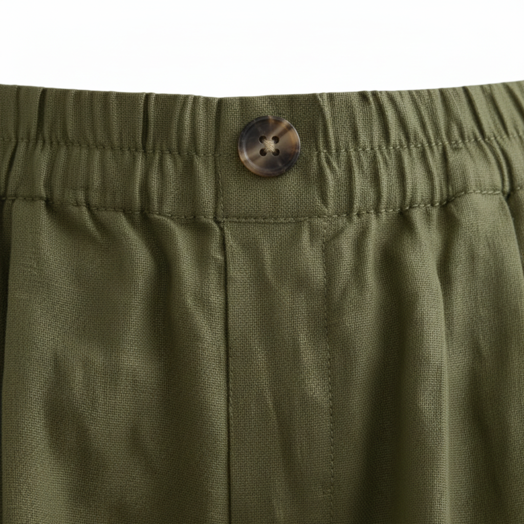 Short Women High Waist in Cotton-Linen Blend – Relaxed Fit