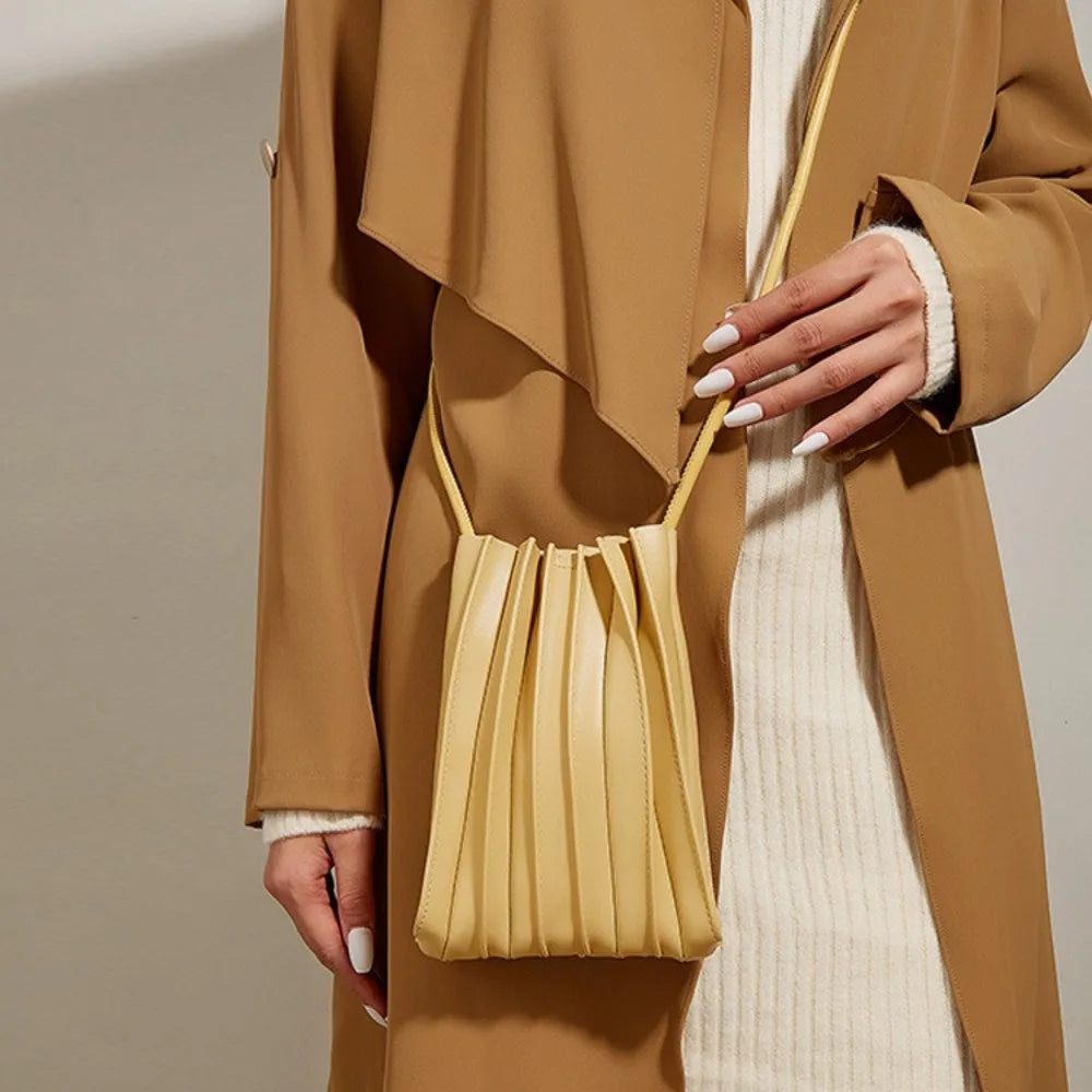 Women's mini pleated leather crossbody bag – Compact structured design