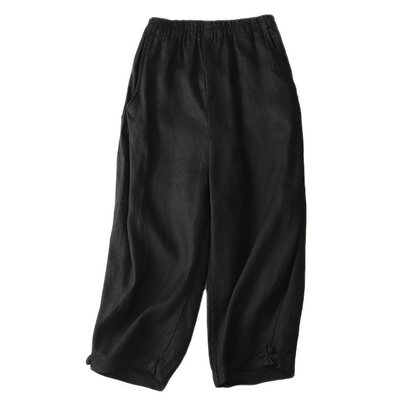 Women's relaxed cotton trousers – wide-leg elasticated waist