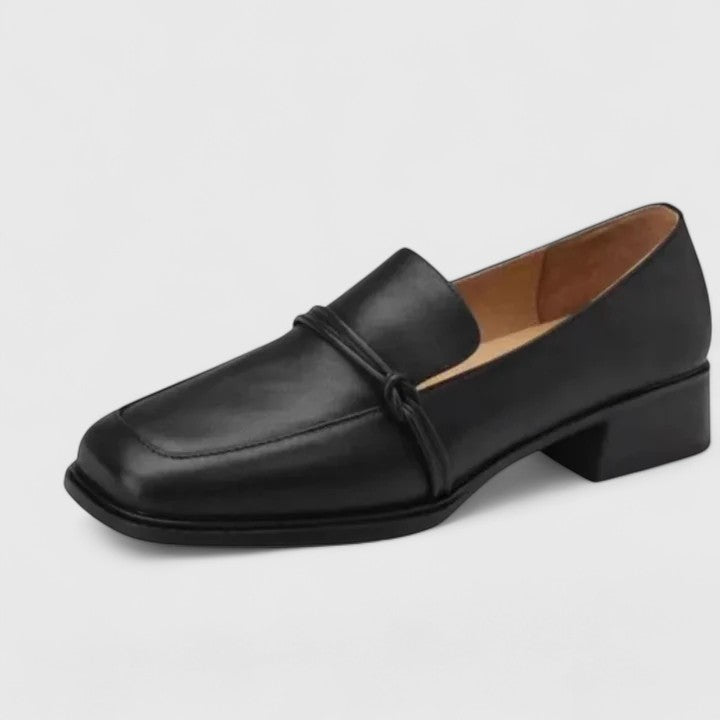 Women's Orthopaedic Leather Loafers – Easy Slip-On, Square Toe, Mid Heel