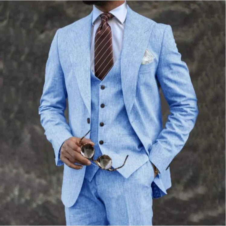 Men's Three-Piece Suit in Cotton Blend – Slim Fit