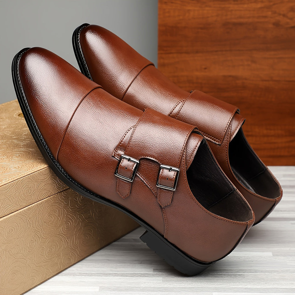 Men’s Leather Double Monk Strap Dress Shoes – Refined Formal Buckles