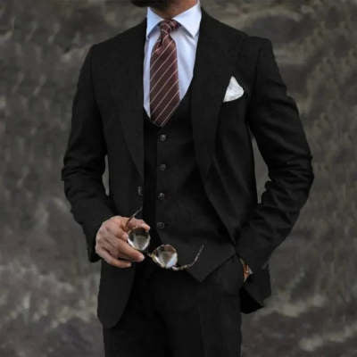 Men's Three-Piece Suit in Cotton Blend – Slim Fit