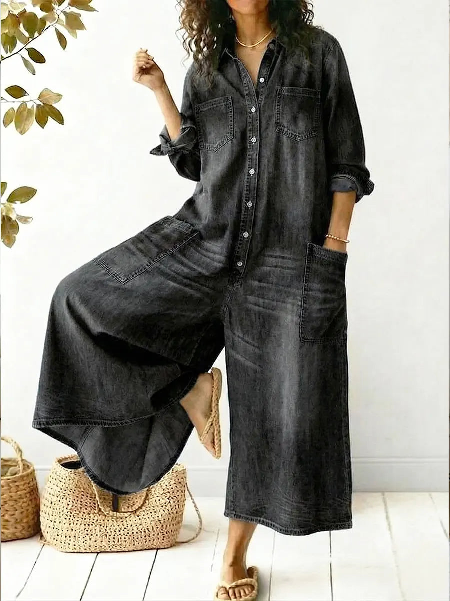 Women's denim jumpsuit – relaxed buttoned fit