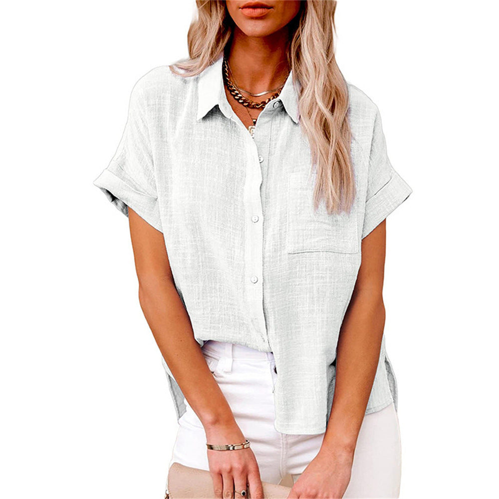 Women's Short-Sleeve Linen Shirt – Relaxed Fit Button-Through