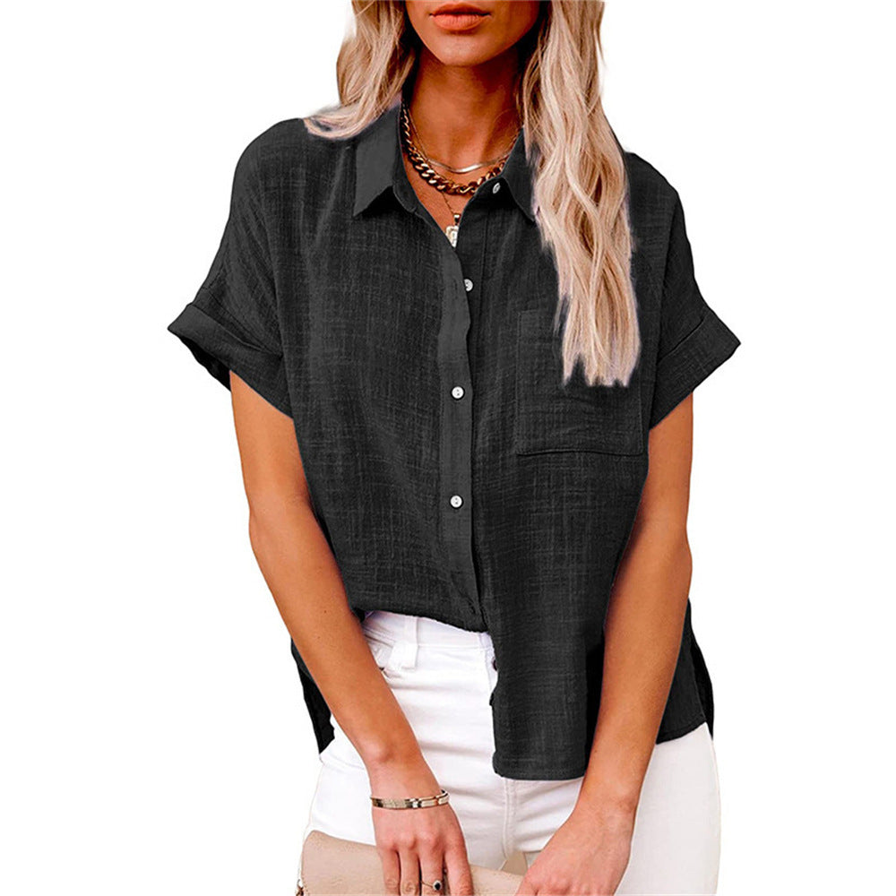 Women's Short-Sleeve Linen Shirt – Relaxed Fit Button-Through