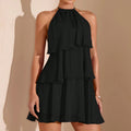 Women's Mini Dress with Laces and Ruffles – Romantic Irregular Hem