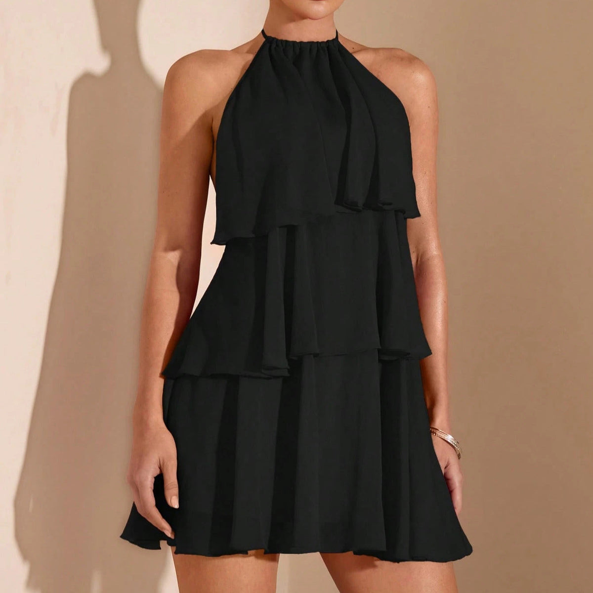 Women's Mini Dress with Laces and Ruffles – Romantic Irregular Hem