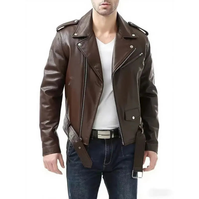 Men's Faux Leather Biker Jacket – Relaxed Fit with 3D Pockets
