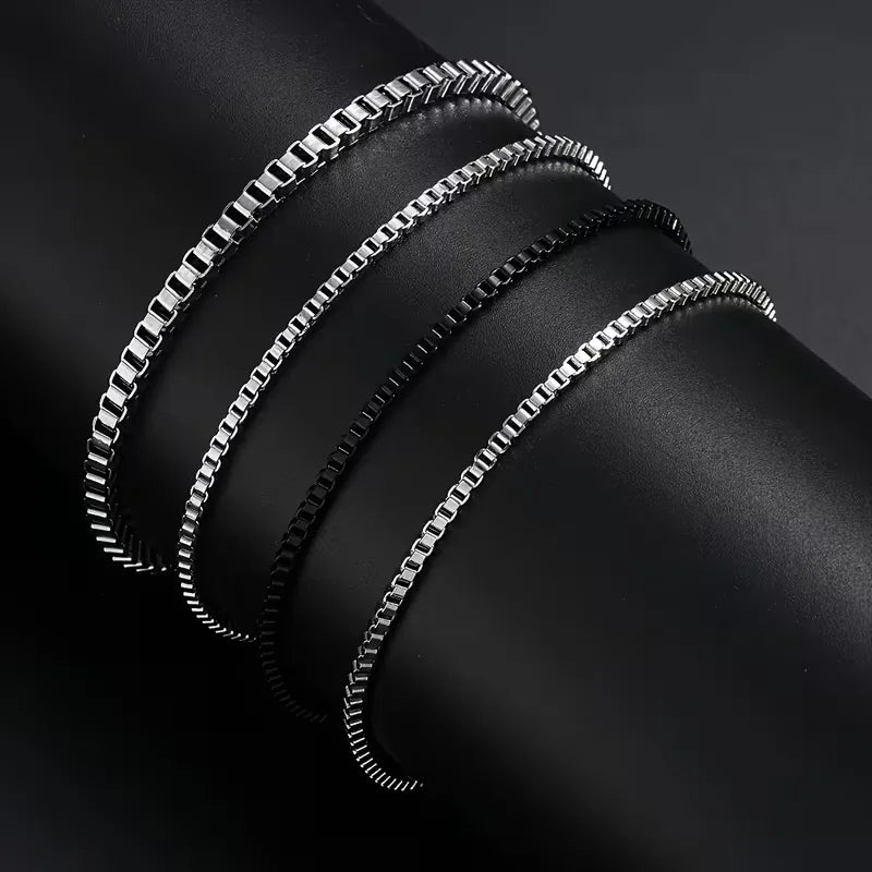 Men's Stainless Steel Bracelet – Set of 4 Minimalist Square Links