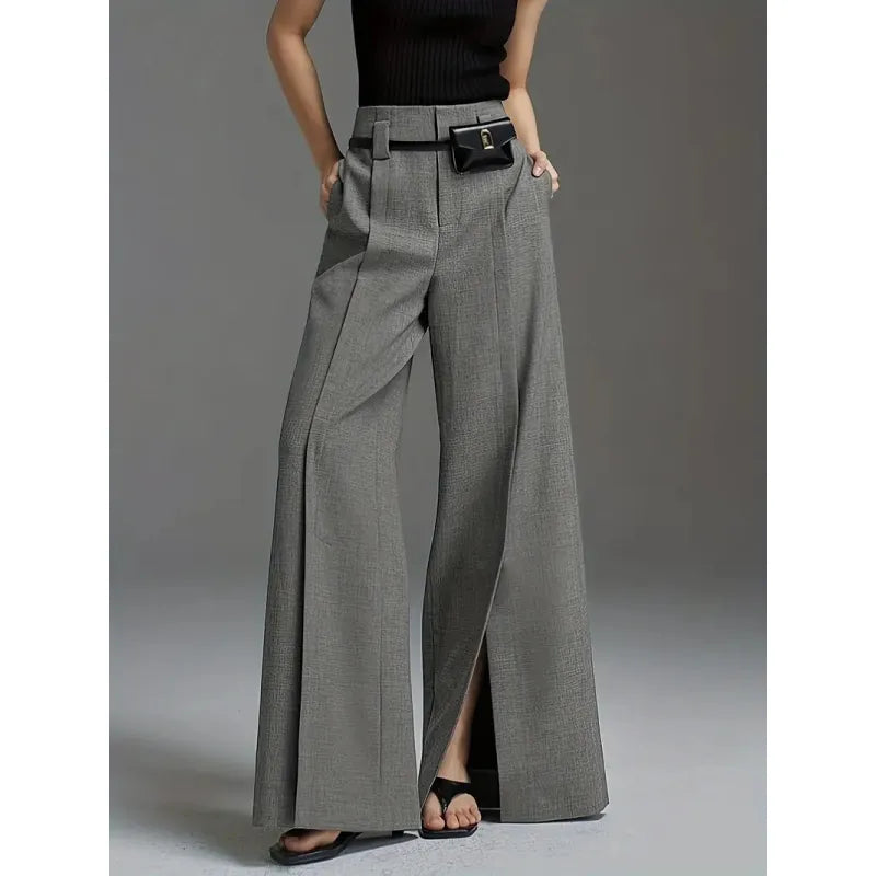 Women's Flared Trousers with Slits – Elegant Fluid Fit