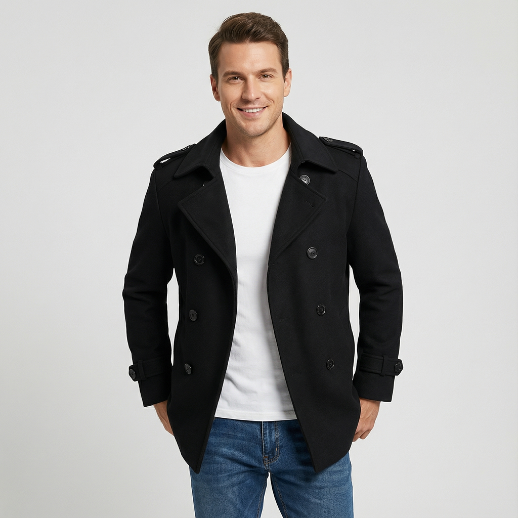 Men's mid-length trench coat in cotton blend