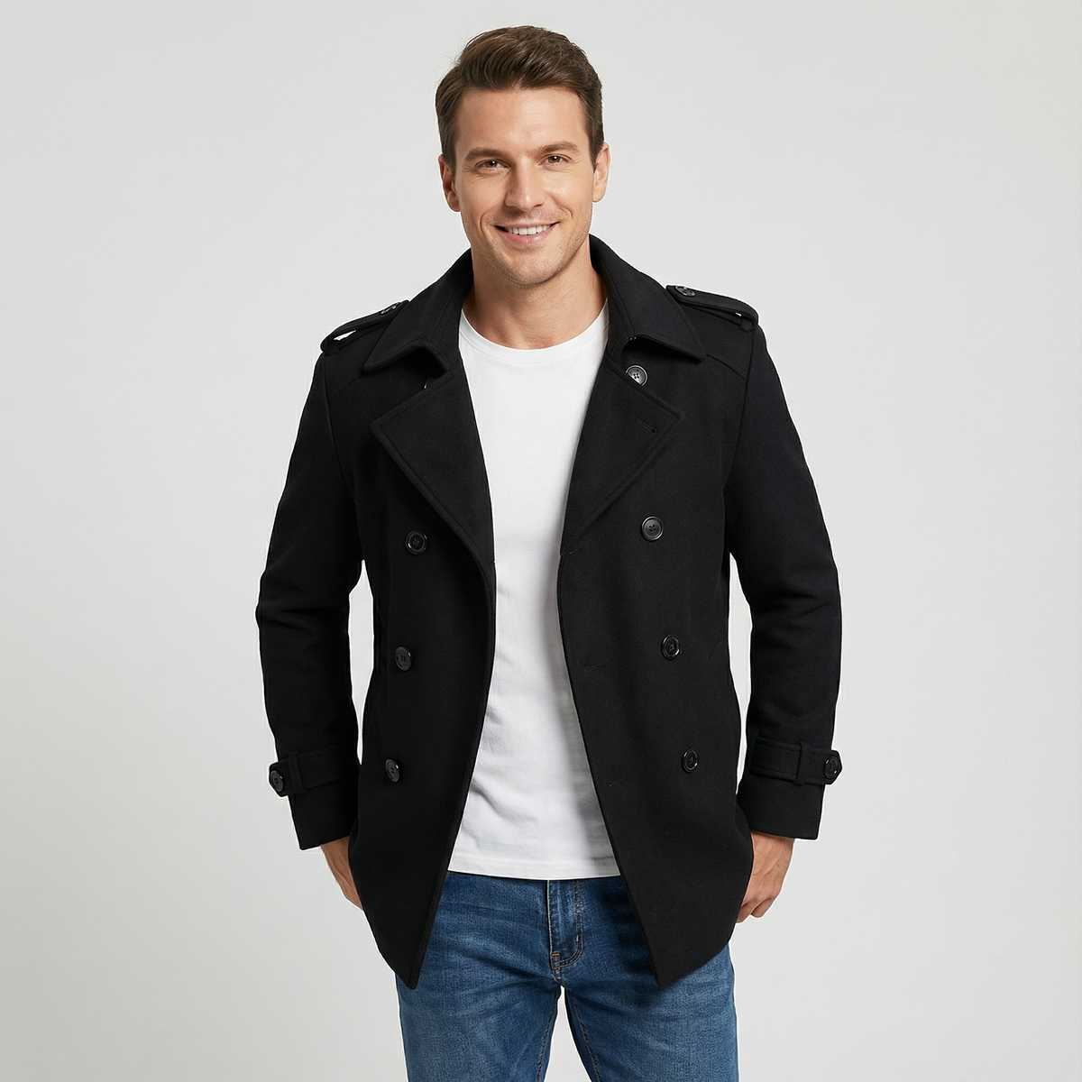 Men's mid-length trench coat in cotton blend