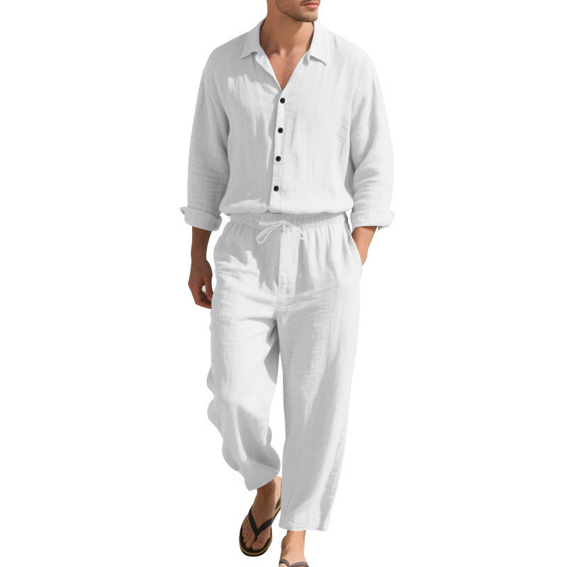 Men's Two-Piece Linen Set – Breathable Shirt and Drawstring Pants