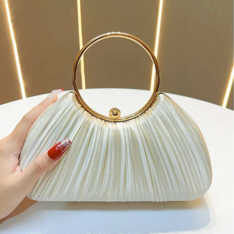 Women's Pleated Handbag – Sculptural Ring Handle