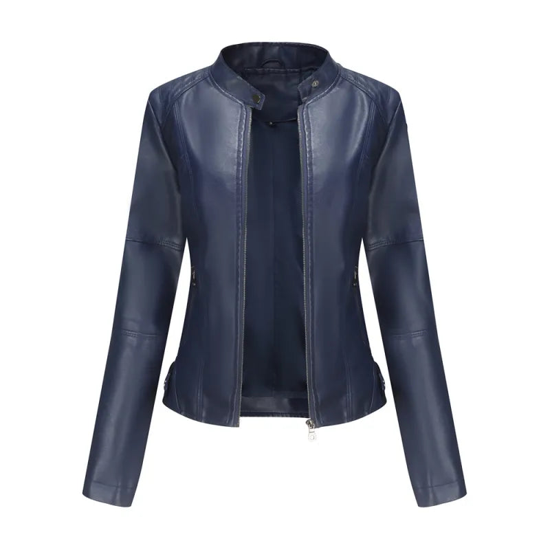 Women's Long Vegan Jacket – Slim Fit Modern Stand Collar