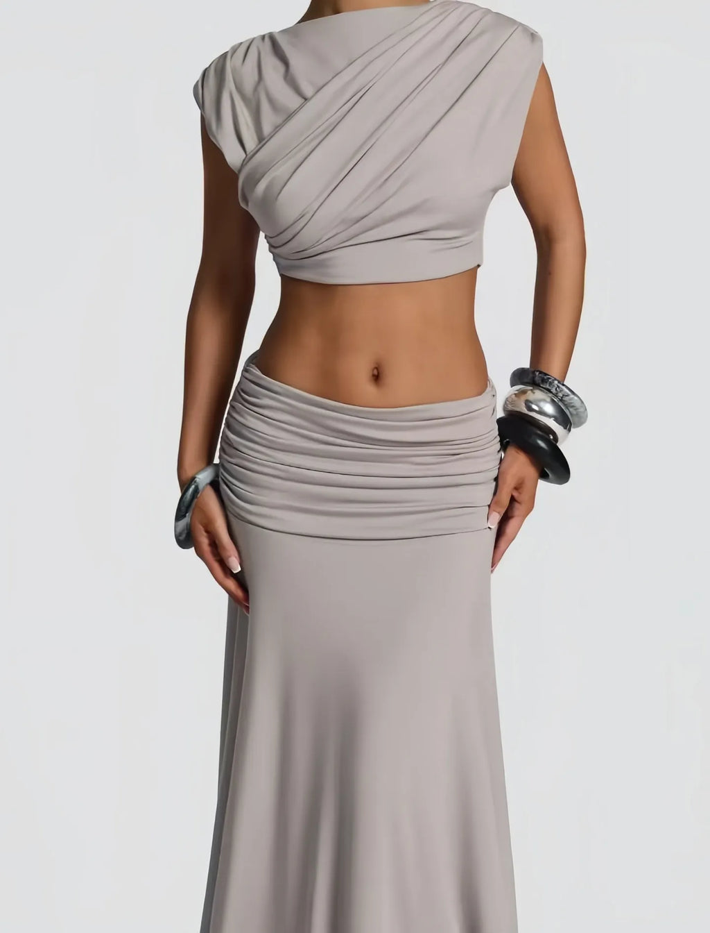 Women's Crop Top and Long Skirt Set – Fluid Stretch Fabric