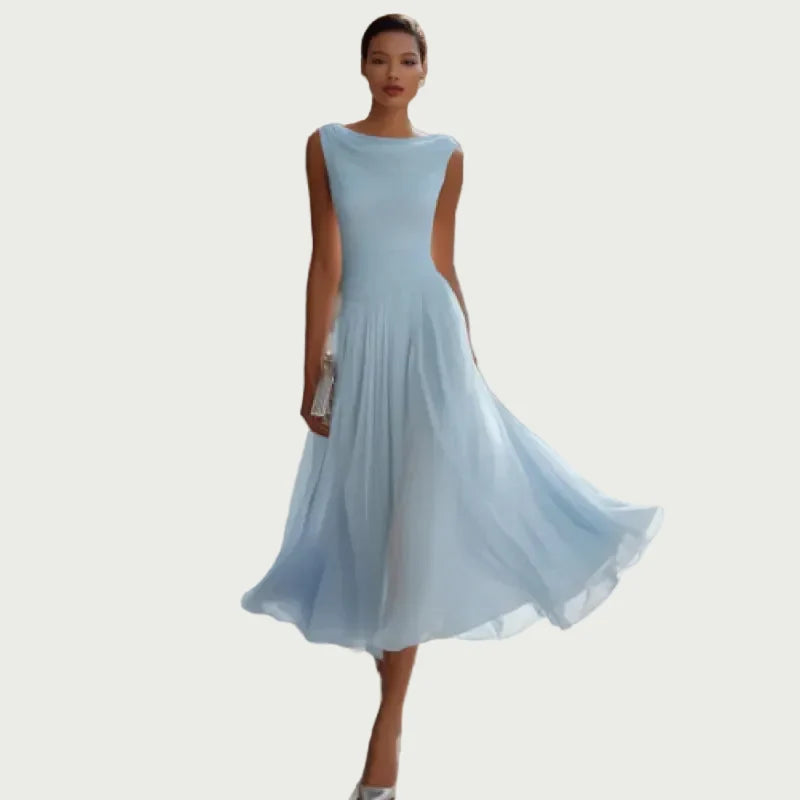 Women's Chiffon Evening Dress – Elegant Boat Neck