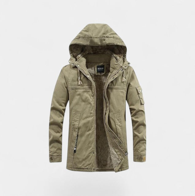 Men’s cotton hooded parka – washed lapel jacket