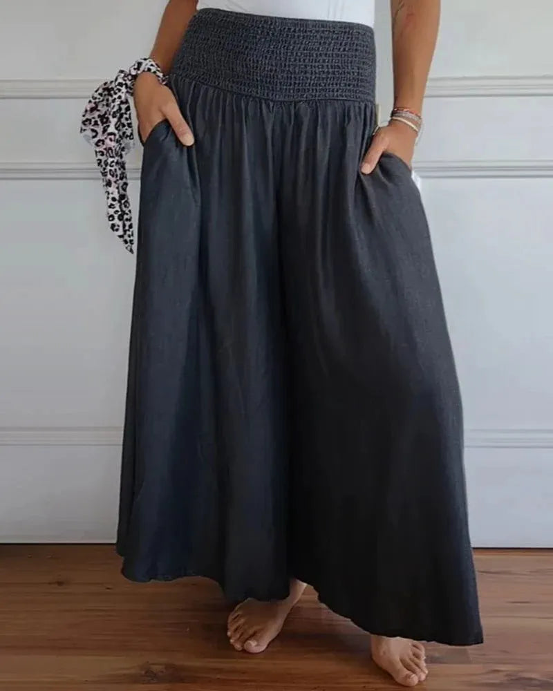 Women's lightweight wide-leg trousers – High waist, loose fit