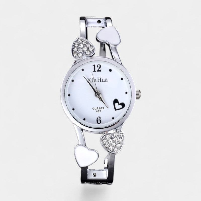 Women's quartz wristwatch – round dial with heart