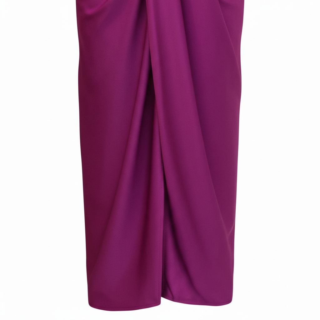 Women's Midi Dress with V-Neck and Gathered Detail – Draped Bow Accent