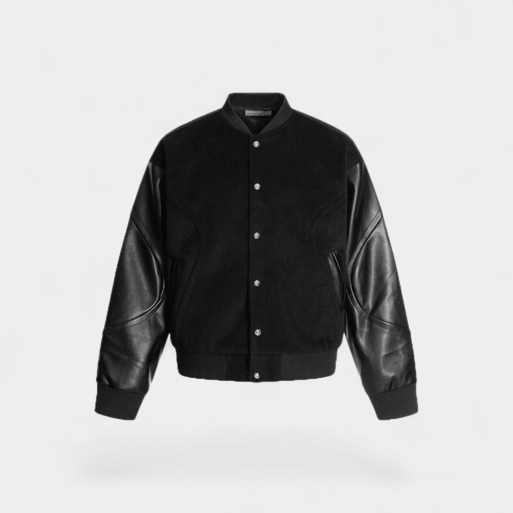 Men's Wool & Leather Bomber Jacket – Refined Elegance