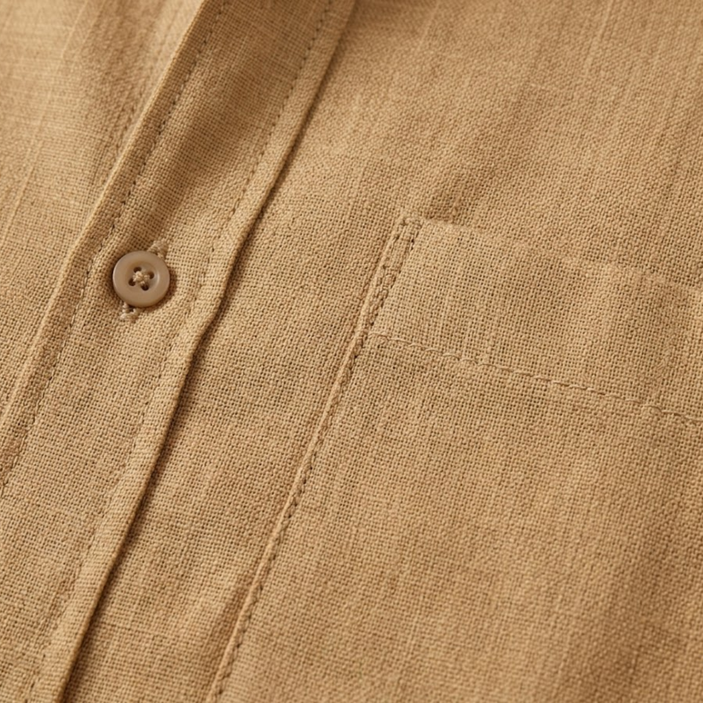 Men's Cotton-Linen Short Sleeve Shirt – Mandarin Collar Straight Cut