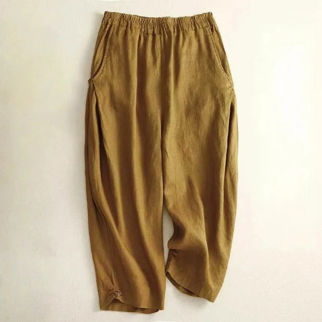 Women's relaxed cotton trousers – wide-leg elasticated waist
