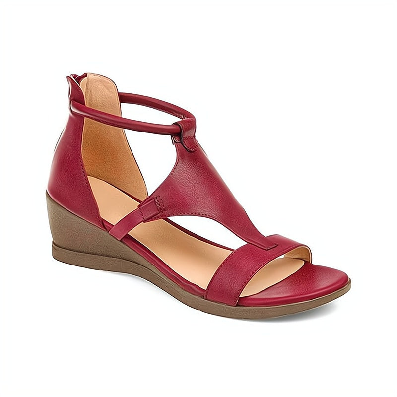 Women's Orthopaedic Leather Wedge Sandals – Straps Zip Fastening