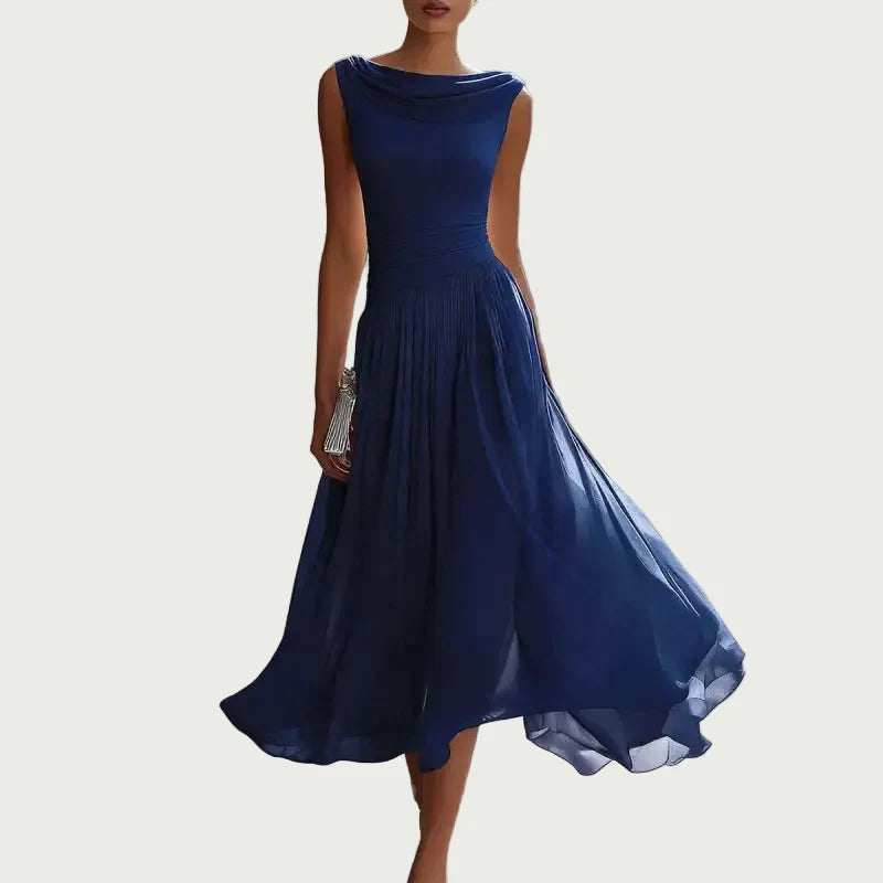 Women's Chiffon Evening Dress – Elegant Boat Neck