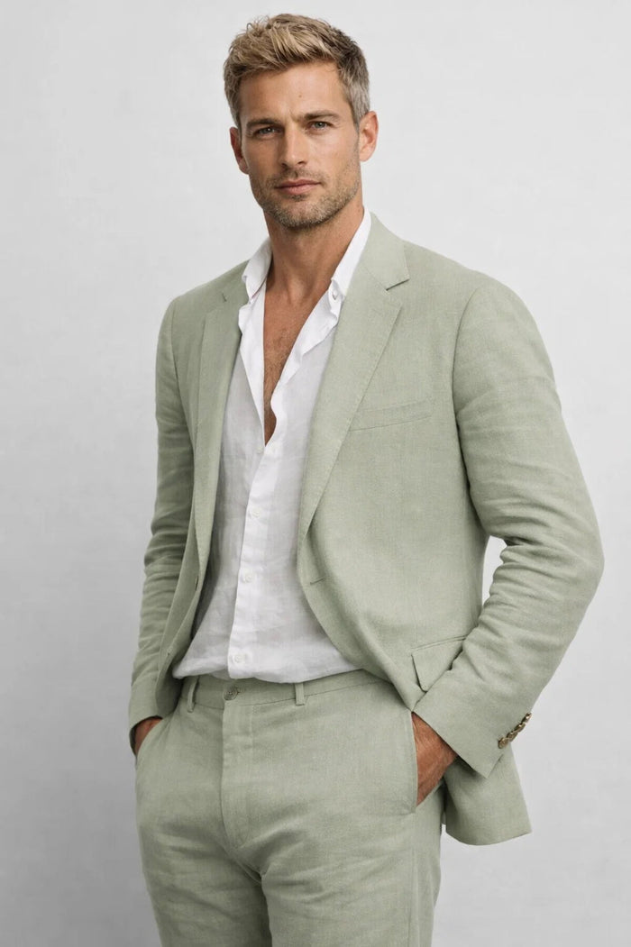 Men's Two-Piece Linen Suit – Tailored Jacket and Coordinated Pants