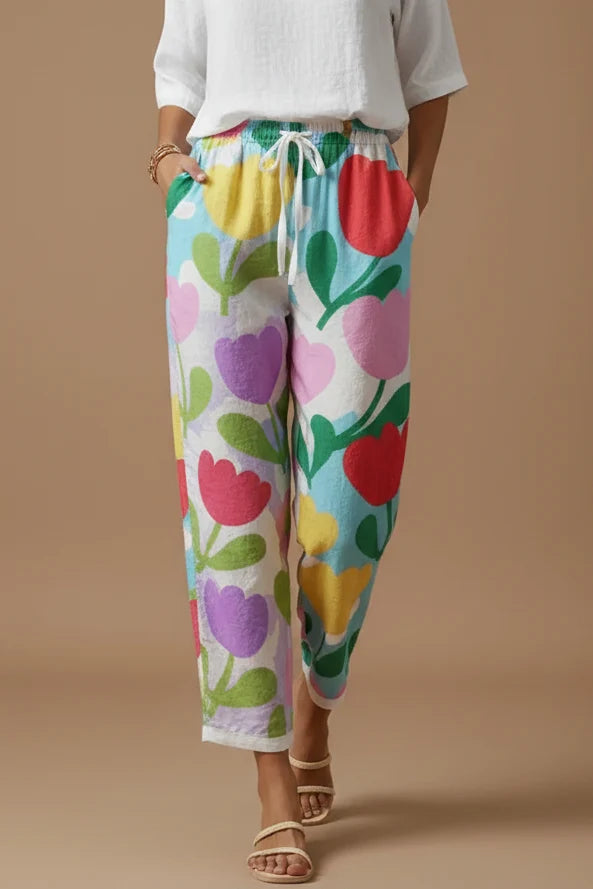 Women's Straight-Leg Printed Trousers – Digital Cartoon Print