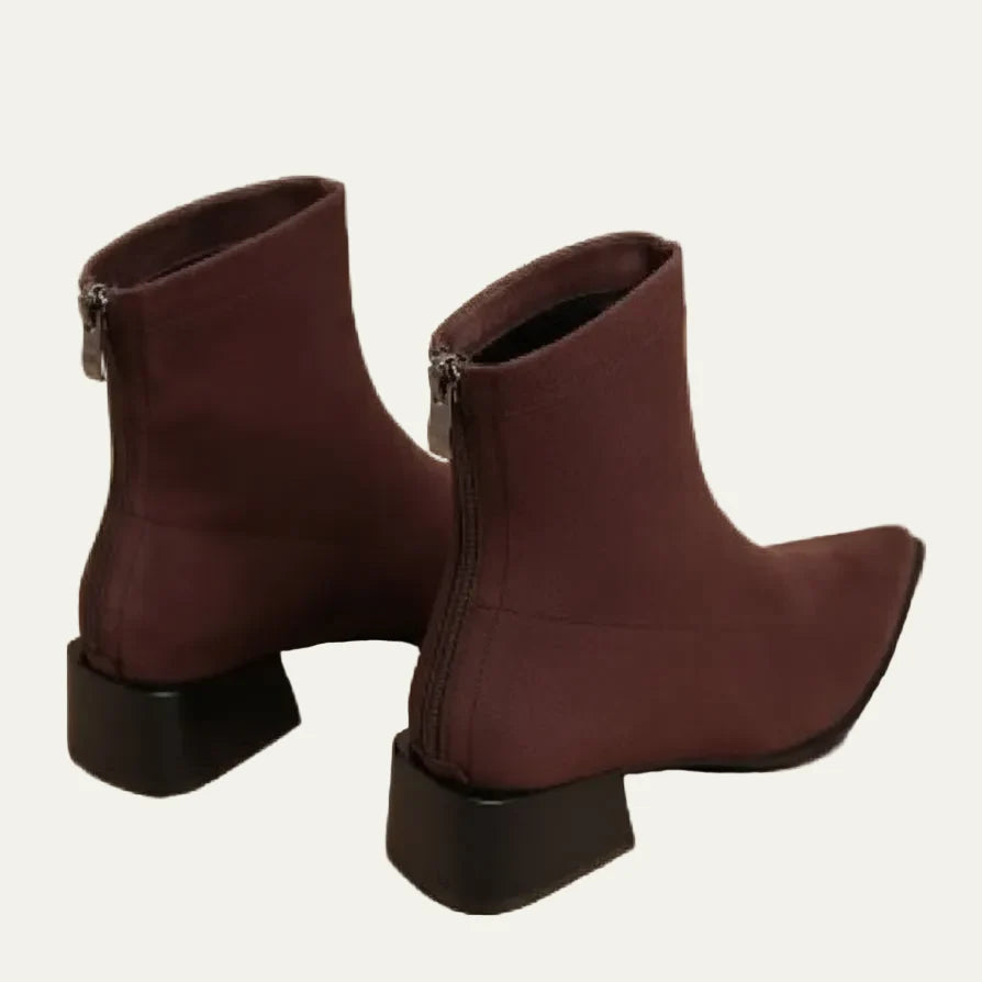 Women's Pointed Toe Ankle Boots – Low Block Heel and Zipper Closure