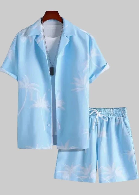 Men's Two-Piece Set – Palm Tree Print Shirt and Shorts