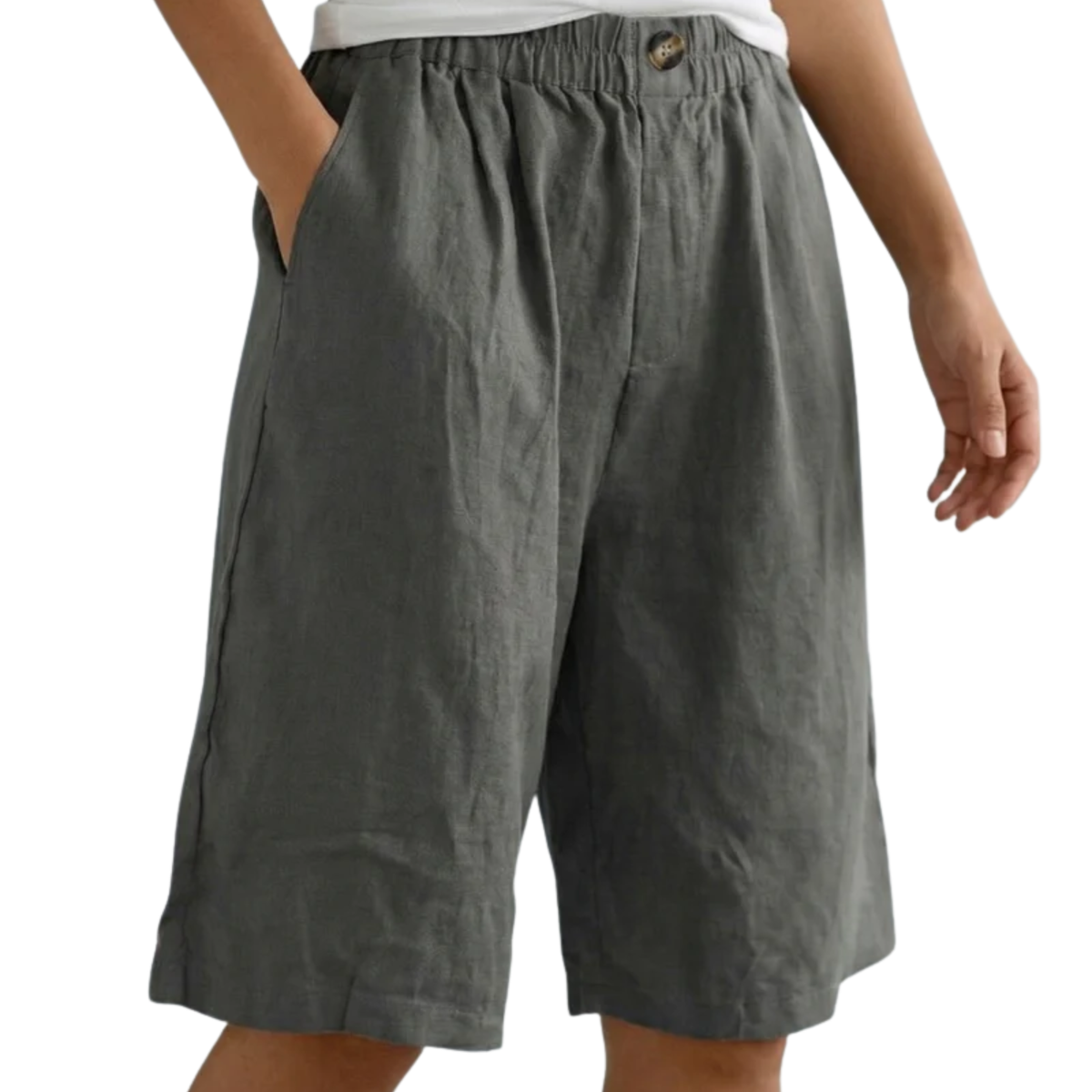 Short Women High Waist in Cotton-Linen Blend – Relaxed Fit