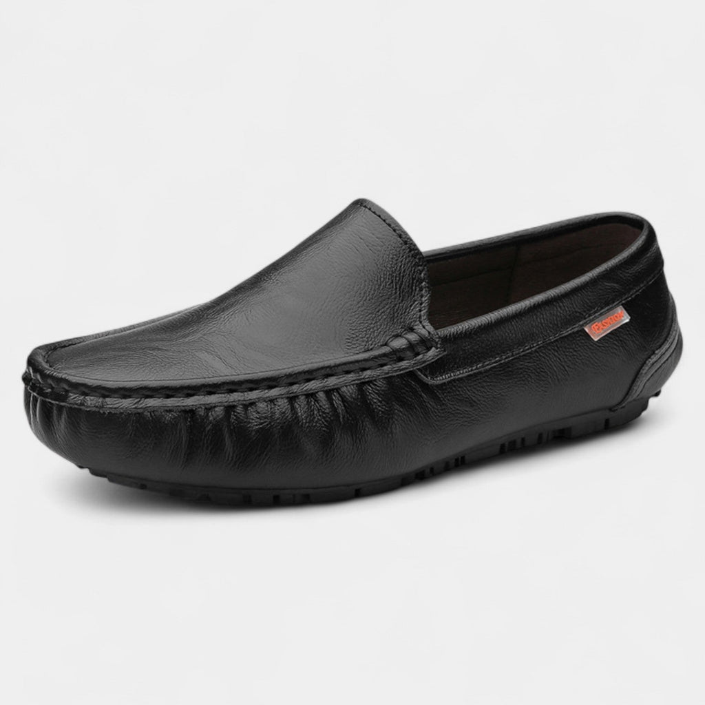 Men's Textured Leather Loafers – Comfortable Slip-On Shoes