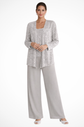 Three-Piece Women's Costume with Sequins and Lace – Wide-Leg Pants