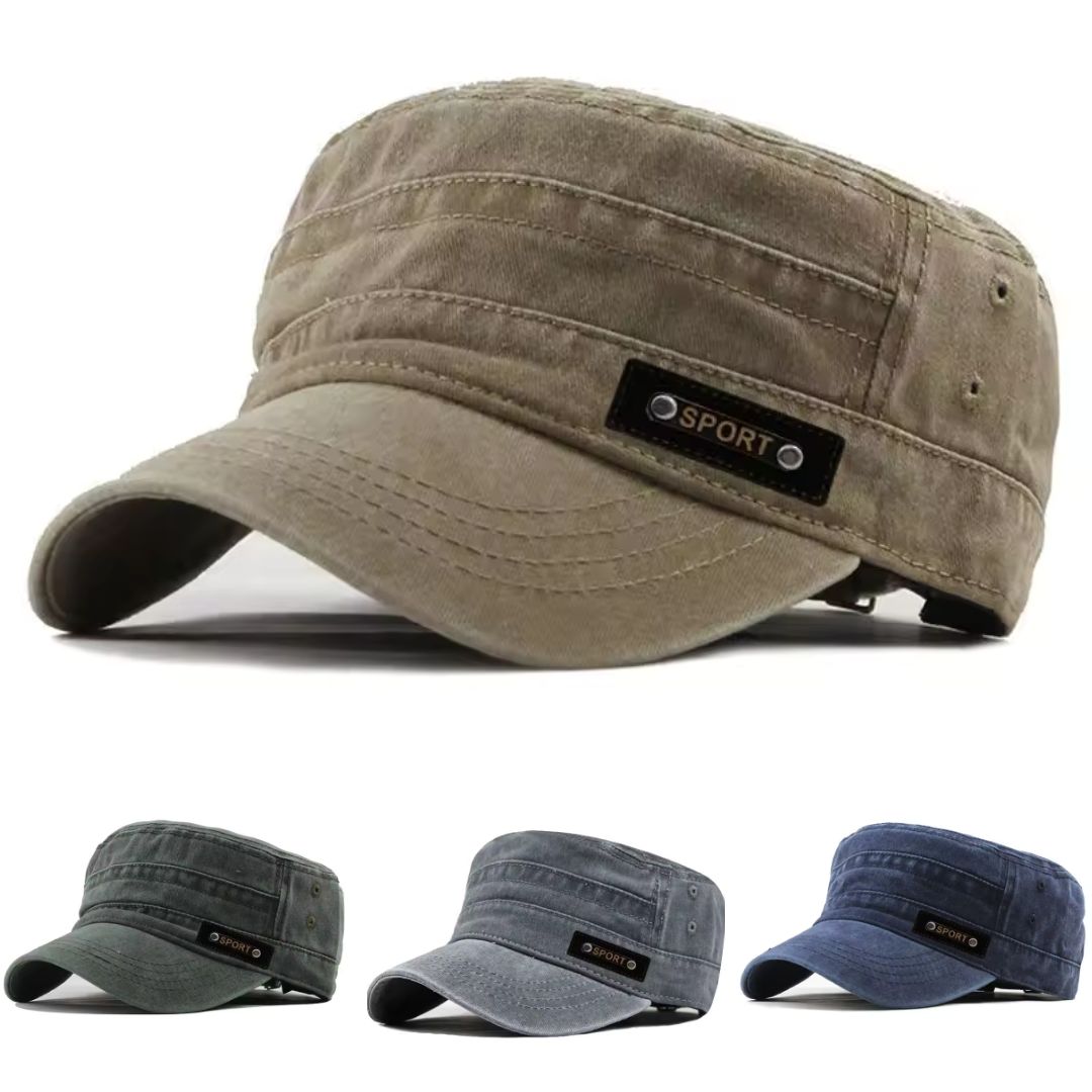 Men's Vintage Cap – Washed Cotton Fabric with Decorative Patch