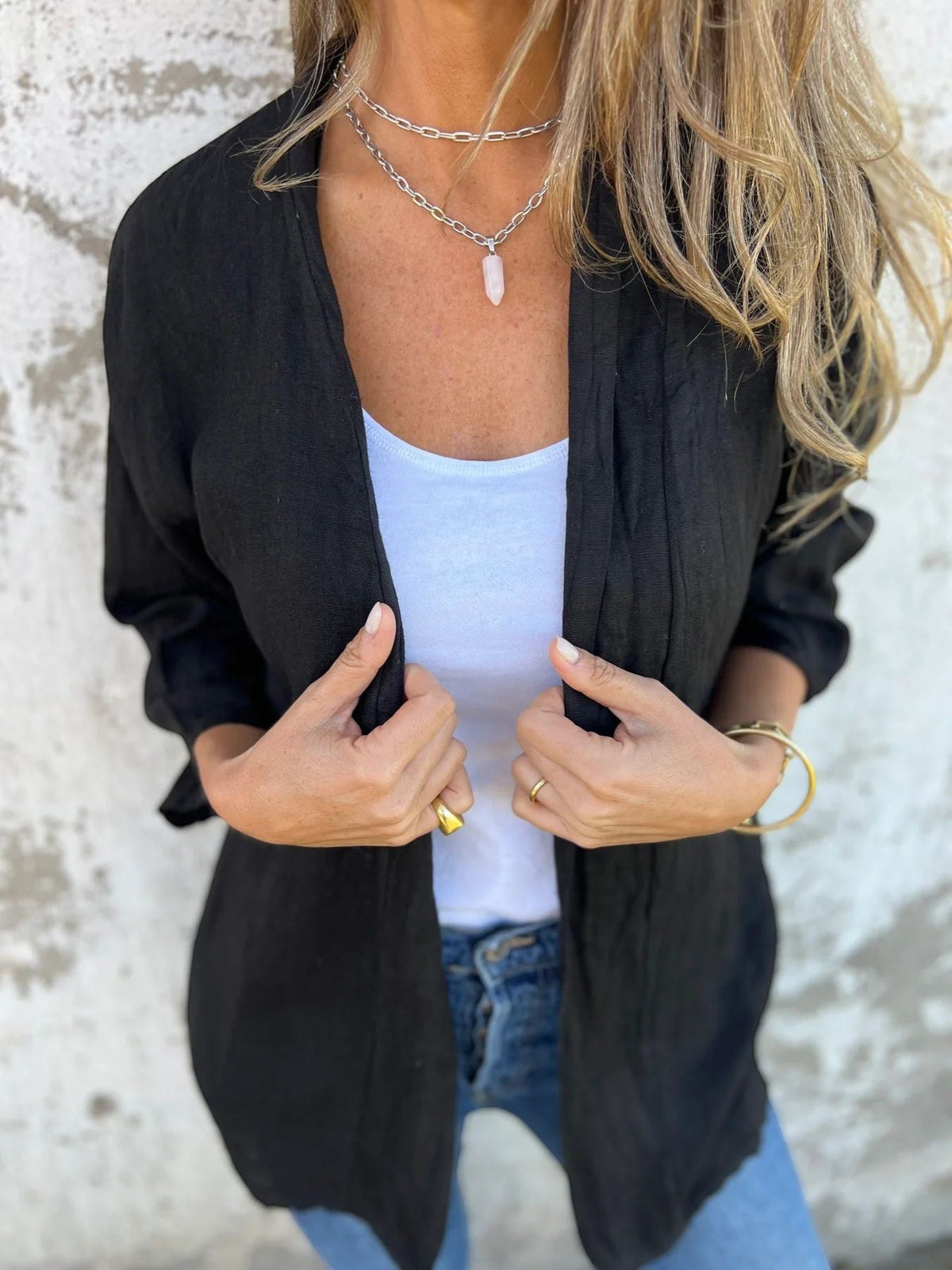 Women's Lightweight Fabric Cardigan – Relaxed Open Cardigan