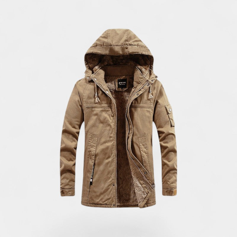 Men’s cotton hooded parka – washed lapel jacket