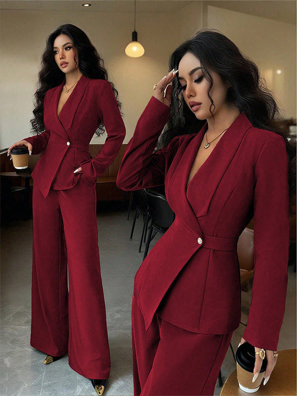 Women's Suit Set Jacket and Straight Pants – Long Sleeves