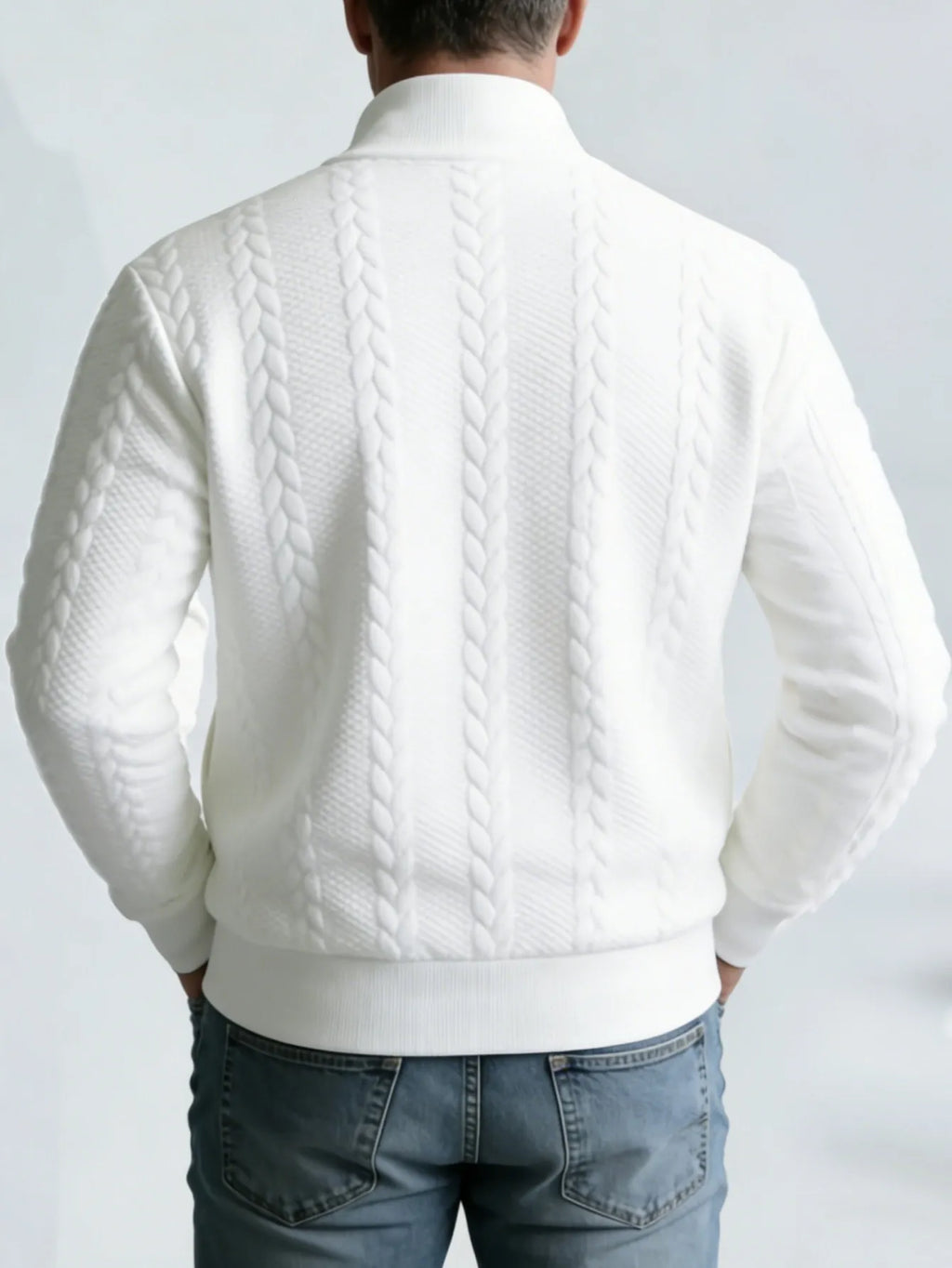 Men's Jacquard Stand-Collar Jacket – Textured Zip-Up Style