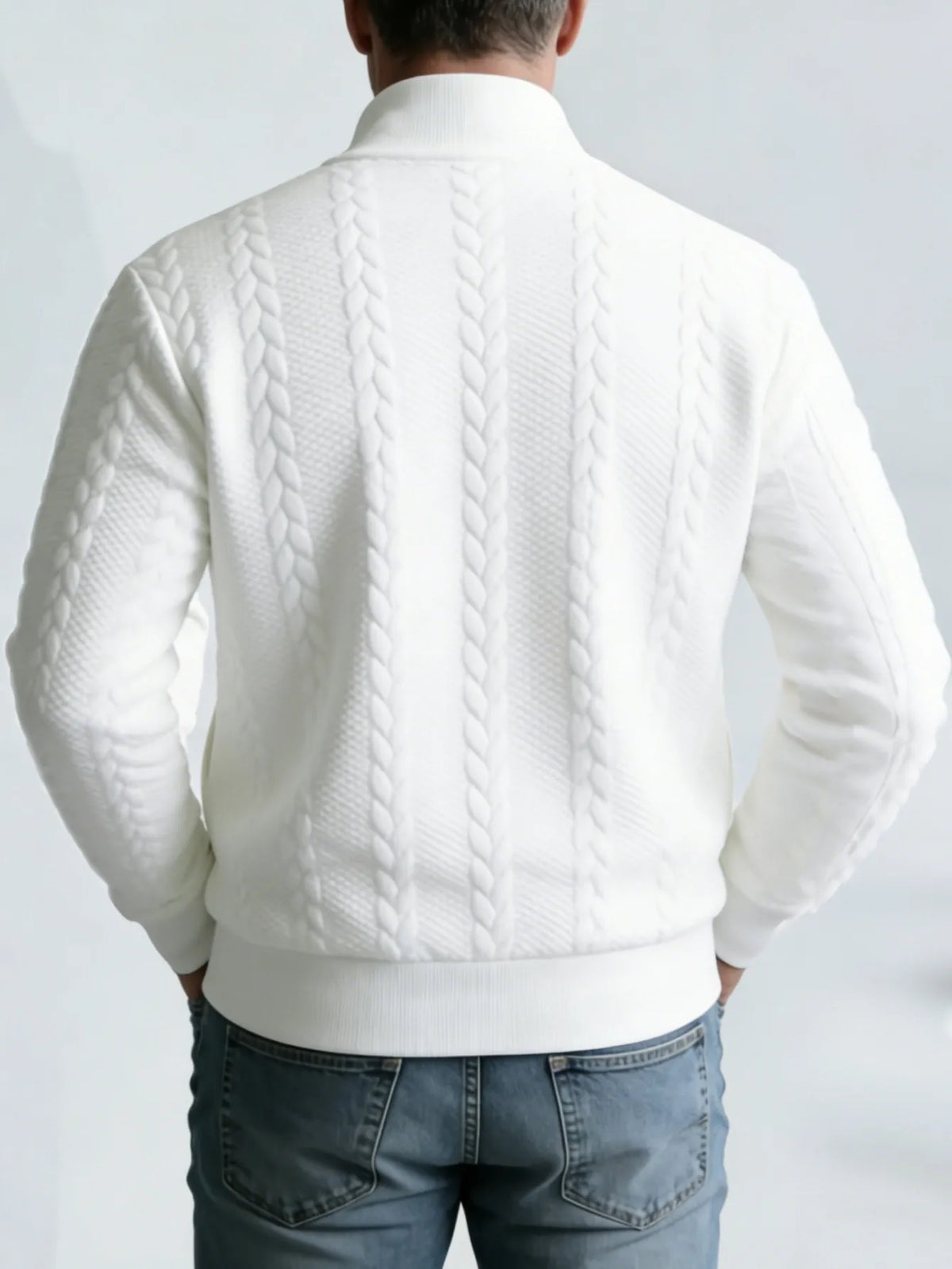 Men's Jacquard Stand-Collar Jacket – Textured Zip-Up Style