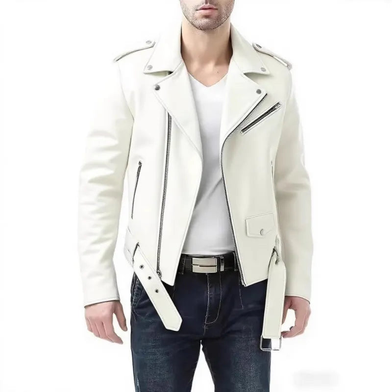 Men's Faux Leather Biker Jacket – Relaxed Fit with 3D Pockets