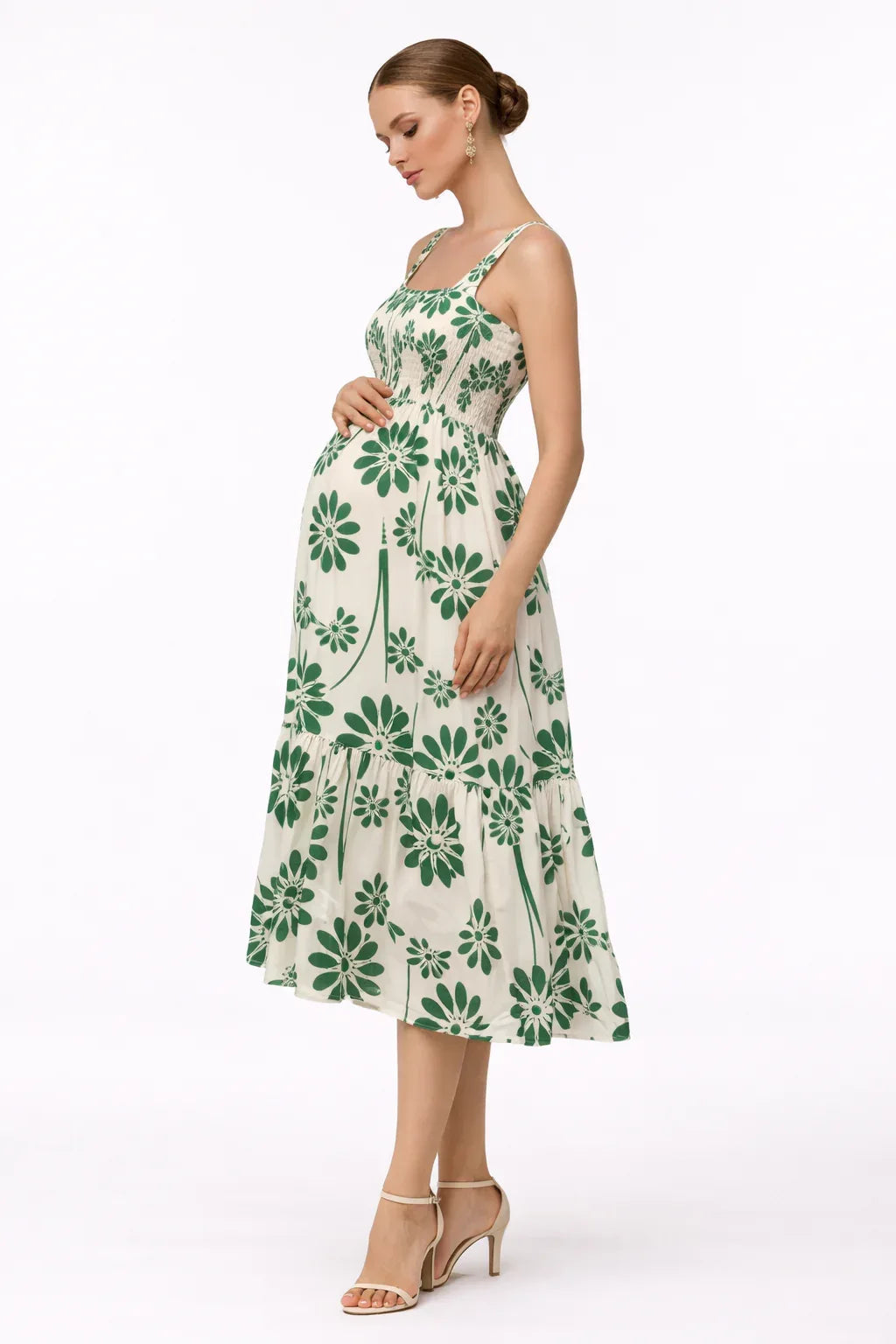 Floral Midi Dress for Women – Smocked Top and Tiered Skirt